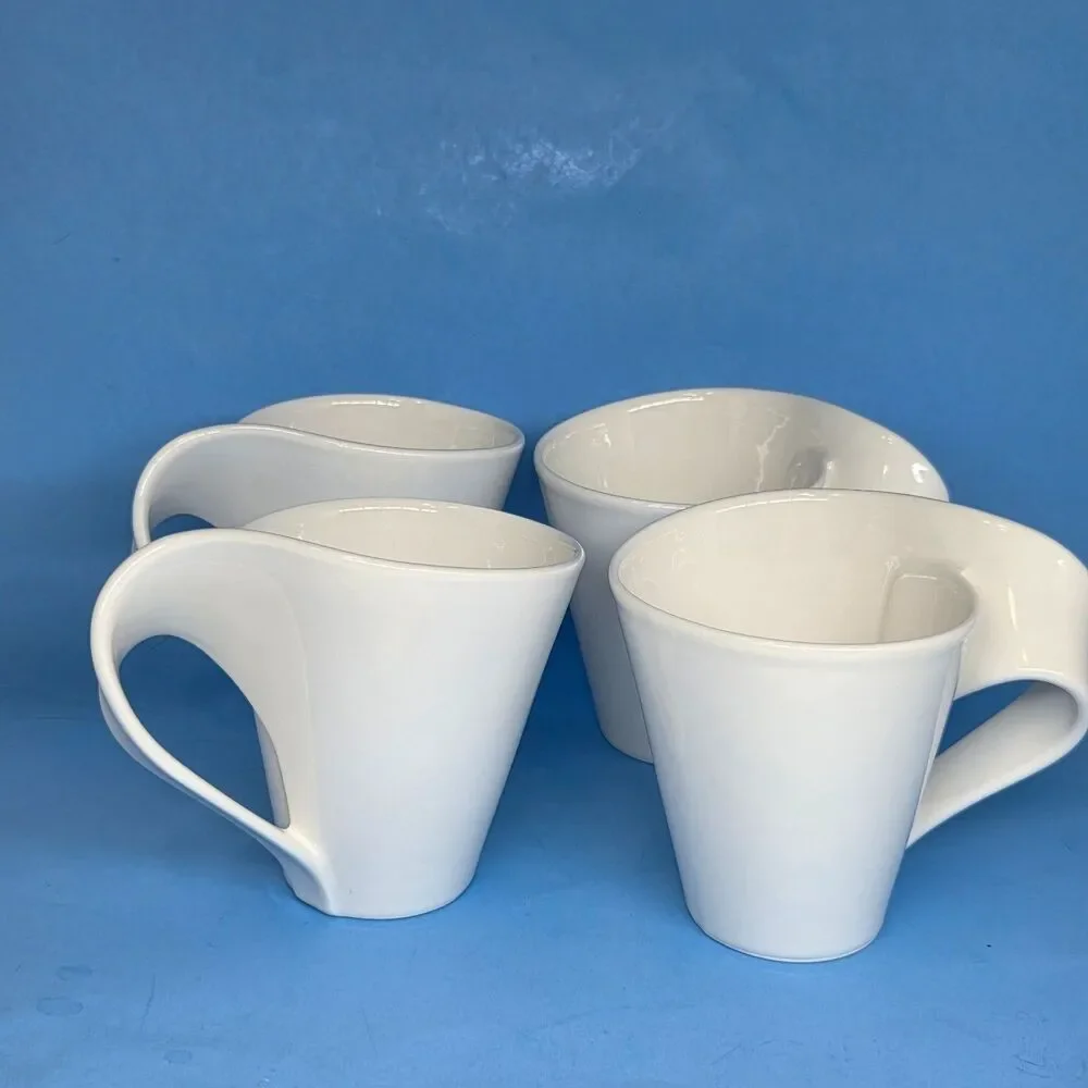 Villeroy & Boch White New Wave Coffee Tea Cup Mug 1748 Luxembourg Set of 4